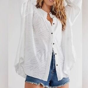 Free People Can't Stop Dreaming Tunic Top White M NWT Boho Oversized Textured